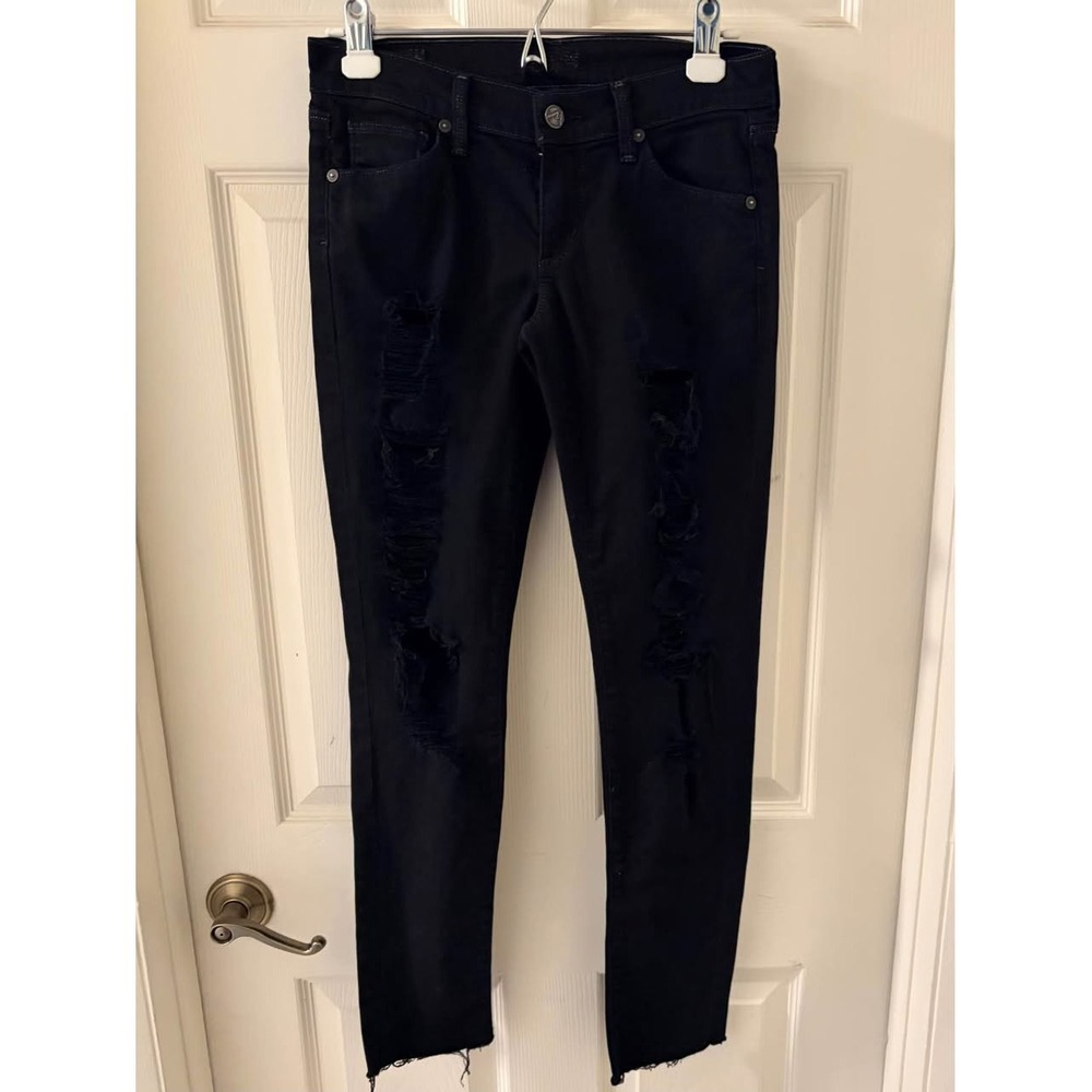Citizens of Humanity Avedon Black Distressed Skinny Jeans Raw Hem Women